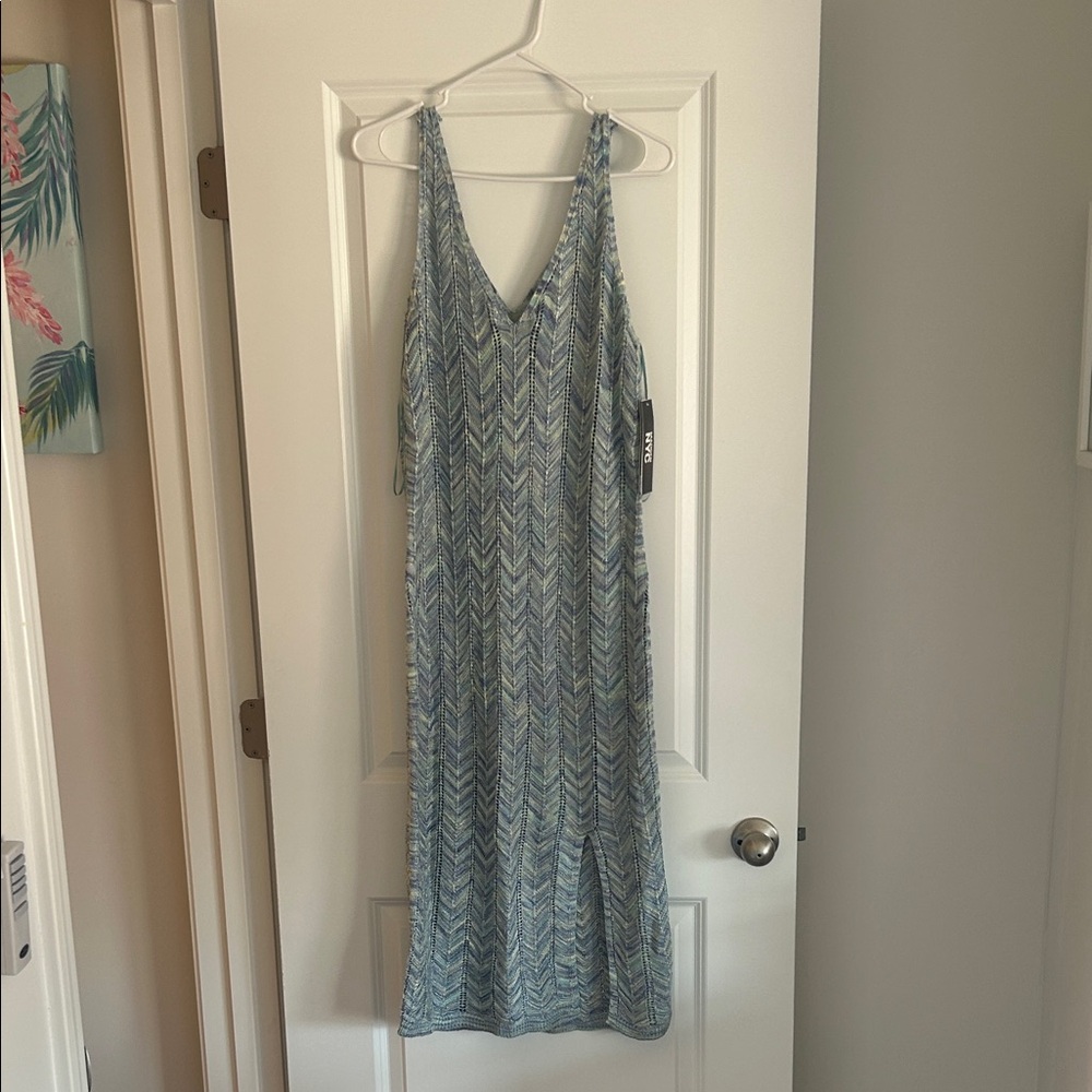 Stylish Blue Chevron Midi Dress